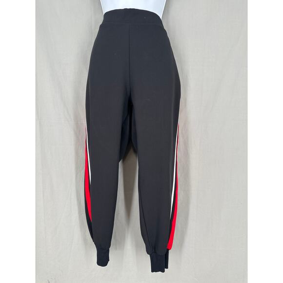 Zara Pants Medium Black Joggers Red Striped Pockets High Waist Stretch Sporty - Picture 1 of 9